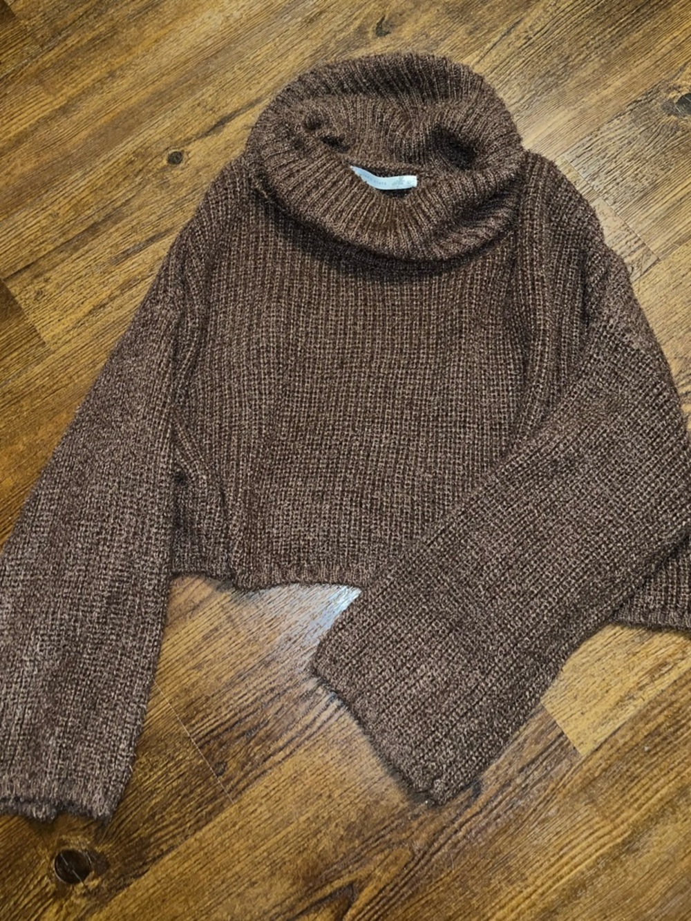 Altar'd State Boho Brown Chunky Knit Crop Coquette Wide Sleeve Sweater Size L - Picture 6 of 8